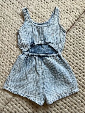 Gap Summer Light Blue Gauze Cutout Romper - Kids 6-7